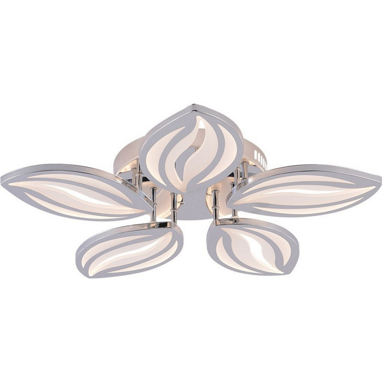 Люстра светодиодная 5 плафонов 57*8,5 см 100Вт 5100LM 45м2 3 цвета пульт пластик хром Baizheng