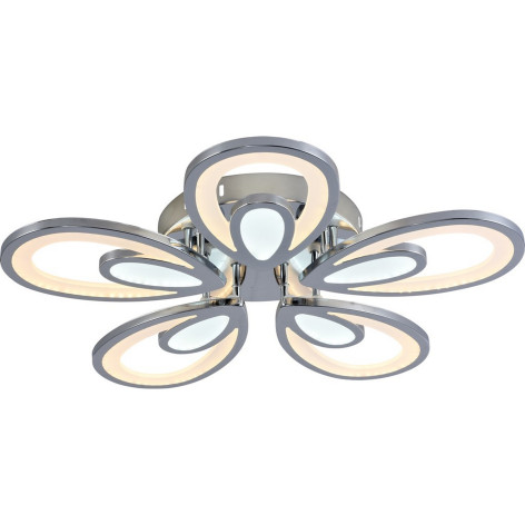 Люстра светодиодная 5 плафонов 57*8,5см 150Вт 7650LM 55м2 3 цвета пульт хром Baizheng