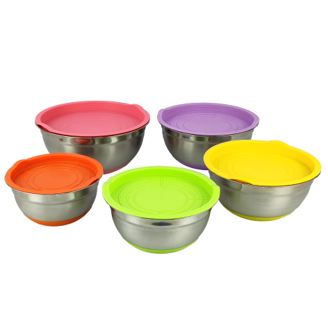Набор мисок нерж сталь 5 шт 18 см 20 см 22 см 24 см 26 см с крышками Baizheng