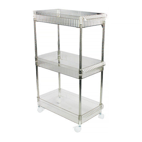 Этажерка пластиковая 3-х ярусная 38,5х20,5х60 см на колесах прозрачный Baizheng
