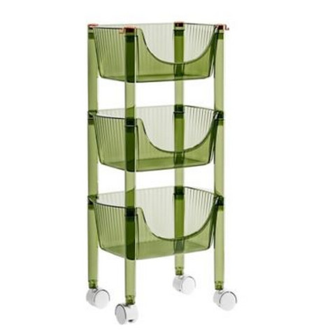 Этажерка пластиковая 3-х ярусная 430х275х830 мм на колесиках прозрачно зеленый Baizheng