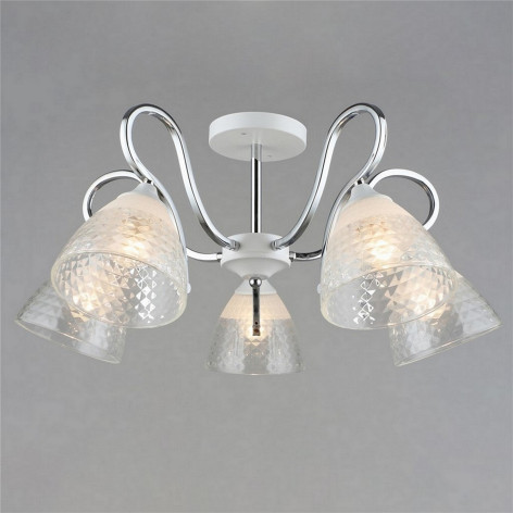 Люстра 5 плафонов 60*27 см Е27 60Вт 20м2 плафон стекло белый хром Baizheng