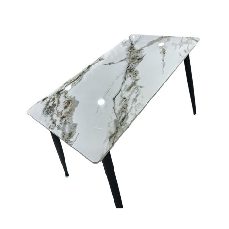 Стол керамогранит кухонный 130*80 см мрамор ножки металл черный 8A 2 кор Baizheng