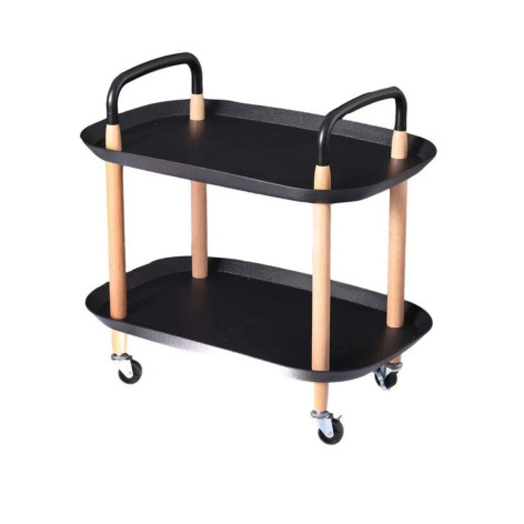 Этажерка пластиковая 2-х ярусная 555х345х520 мм деревянные ножки черный Baizheng