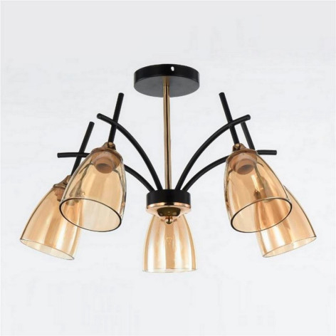 Люстра 5 плафонов 55*31 см Е27 60Вт 20 м2 плафон стекло черный золото Baizheng