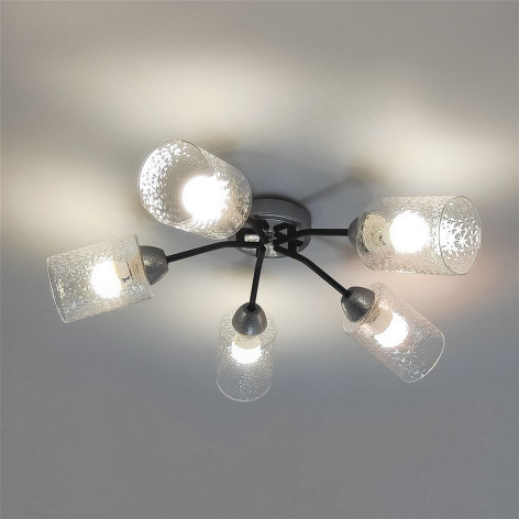 Люстра 5 плафонов 60*16 см Е27 60Вт 20 м2 плафон стекло серый черный Baizheng