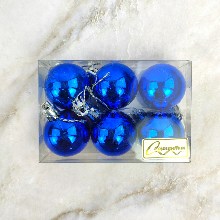 Фотография Набор пластиковых шаров d-4 см 6 шт синий Глянец Серпантин