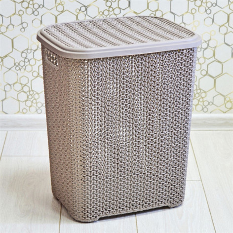 Корзина пластиковая для белья 40 л 380*320*460 мм с крышкой шоколад Вязь Violet