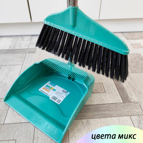Набор пластиковый для уборки веник + совок 90*36*62 см пласт ручка зеленый BD-6604 Baizheng
