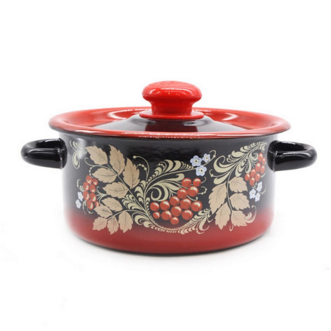 Кастрюля эмалированная 2 л пласт кнопка цилиндрическая красно-черный Рябинушка Стальэмаль