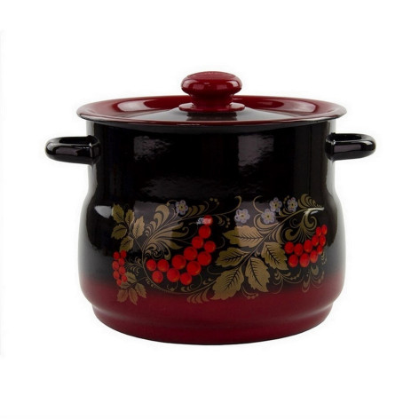 Кастрюля эмалированная 5,5 л пластиковая кнопка красно-черный Рябинушка Стальэмаль