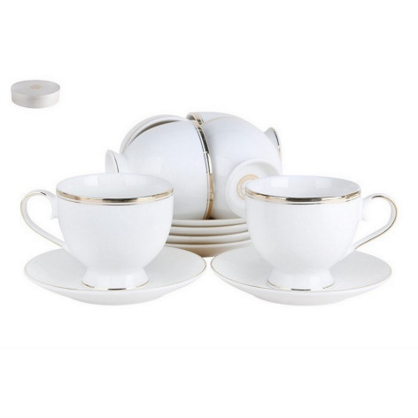 Набор фарфоровый чайный 12 предметов 230 мл бело-золотой под упак Коралл