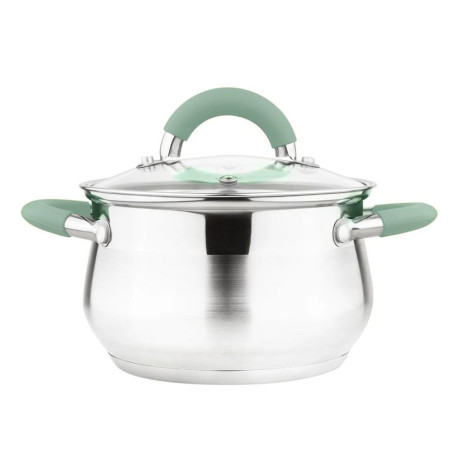 Кастрюля нержавеющая сталь  4,6 л 22 см стекл крышка силикон ручка индукция Mentolo Mallony
