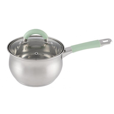 Ковш нерж сталь  1,9 л 16 см стекл крышка силикон ручка индукция Mentolo Mallony