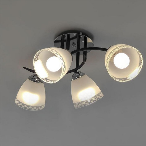 Люстра 4 плафона 52*36*24 см Е27 60Вт 16м2 плафон стекло черный хром Baizheng