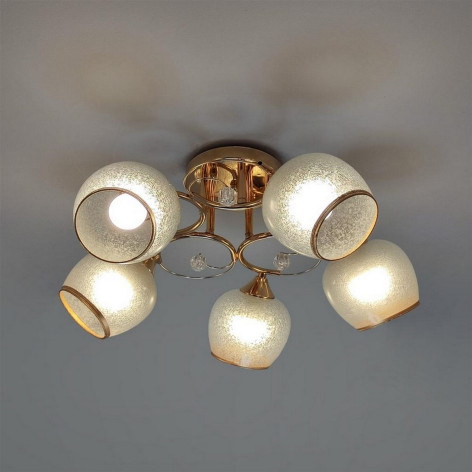 Люстра 5 плафонов 53*23,5 см Е27 60Вт 20м2 плафон стекло золото Baizheng