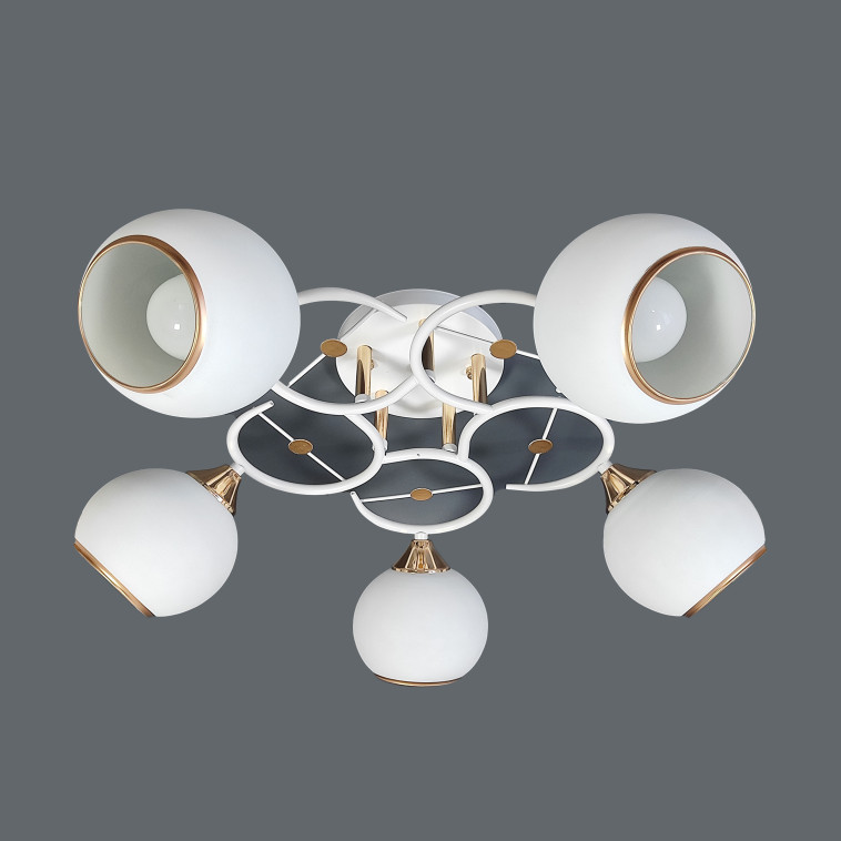 Фото Люстра 5 плафонов 59*24 см Е27 60Вт 20м2 плафон стекло бело-золотой Baizheng