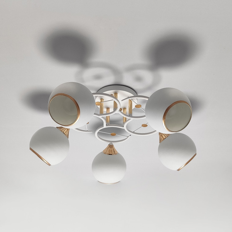 Изображение Люстра 5 плафонов 59*24 см Е27 60Вт 20м2 плафон стекло бело-золотой Baizheng