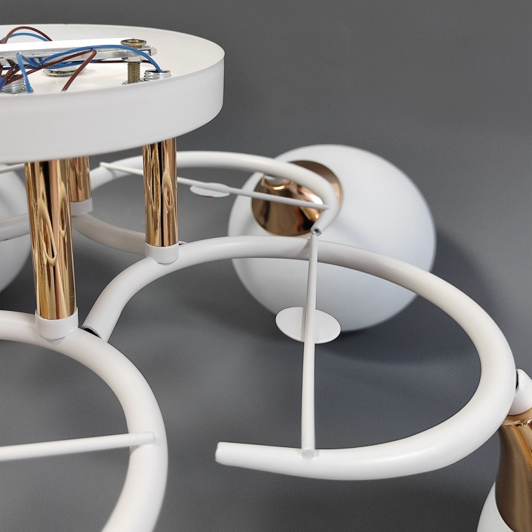 Фотография Люстра 5 плафонов 59*24 см Е27 60Вт 20м2 плафон стекло бело-золотой Baizheng