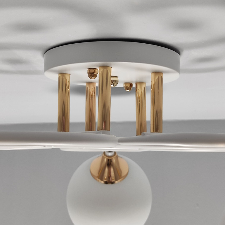 Cнимок Люстра 5 плафонов 59*24 см Е27 60Вт 20м2 плафон стекло бело-золотой Baizheng