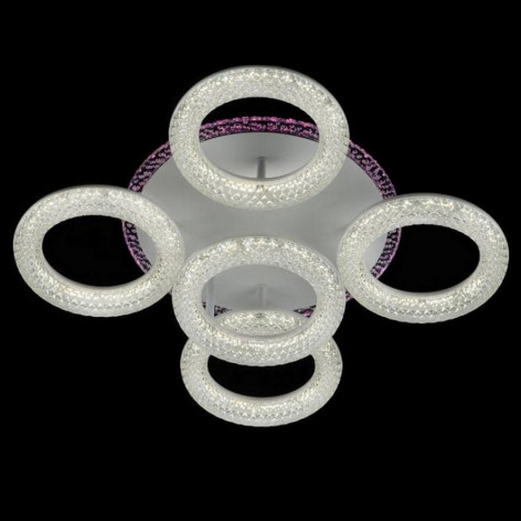 Люстра светодиодная 5 плафонов 52*16 см 90Вт 3000LM 15м2 3 цвета прилож пульт белый Baizheng