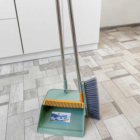Набор пластиковый для уборки веник + совок 96*39*64 см пластик ручка зеленый BD-9090 Baizheng