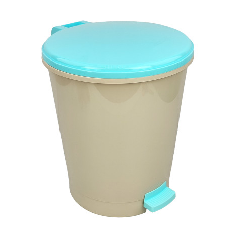 Ведро пластиковое для мусора  12 л круглое с педалью светло-бежево-синий Альтернатива