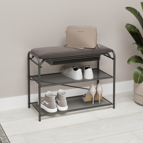 Подставка металлическая для обуви 3-х ярусная 65х30х50 сиденье нубук ящик черный Гранада 23В ЗМИ