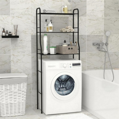 Стеллаж-полка металлический под стир машину 3-х ярусный 65,5х30х167 см черный Атлантик 23 ЗМИ