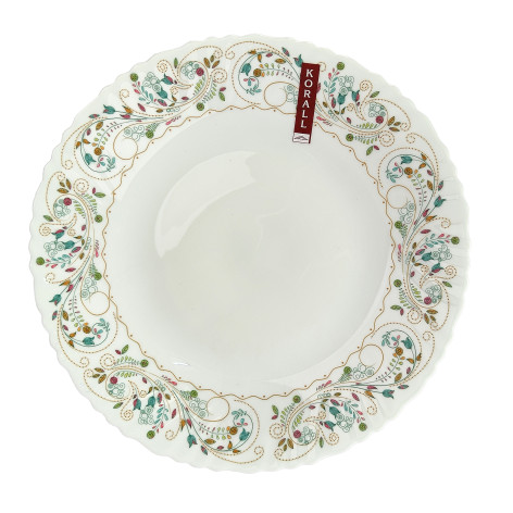 Тарелка стеклокерамическая обеденная 24 см бело-зеленый Verdi Коралл