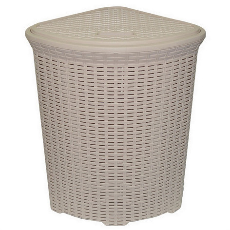 Корзина пластиковая для белья 60 л 405*405*570 мм угловая с крышкой латте Ротанг Violet