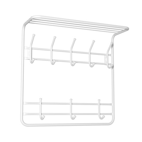 Вешалка металлическая настенная 60х22х58 см 8 крючков с полкой белый 60 ЗМИ Вешалка металлическая настенная 60х22х58 см 8 крючков с полкой белый 60 ЗМИ