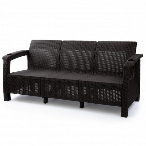 Диван пластиковый 1880*700*790 мм 3-х местный мокко Ротанг Альтернатива