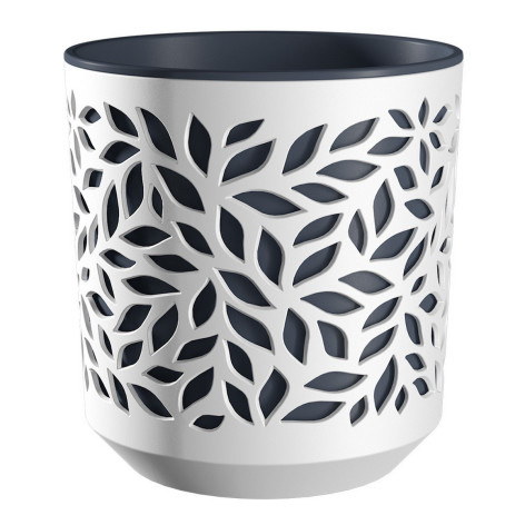 Кашпо пластиковое  1,25 л белый антрацит вставка Leaves Bmc