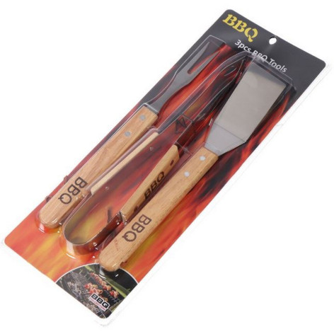 Набор кухонных принадлежностей 3 пр 43 см нерж сталь для барбекю дерев ручка Baizheng