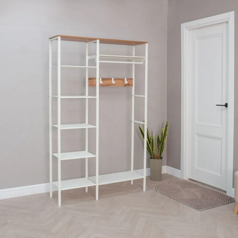 Вешалка металлическая гардеробная 110х38,5х137 см белый полки Скандинавия 1 ЗМИ Вешалка металлическая гардеробная 110х38,5х137 см белый полки Скандинавия 1 ЗМИ