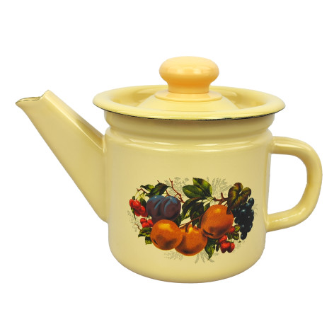 Чайник эмалированный 1 л заварной кнопка палевый микс Стальэмаль