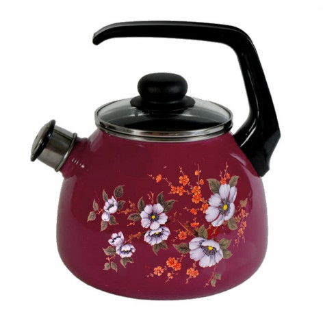 Чайник эмалированный 3 л со свитстком стекл крышка пластиковая кнопка вишневый микс Стальэмаль