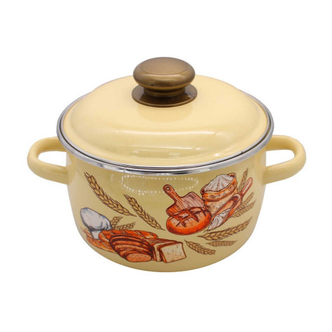 Кастрюля эмалированная 2 л пласт кнопка ободок белый Айша Стальэмаль