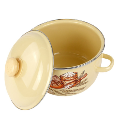 Кастрюля эмалированная 4 л пластиковая кнопка ободок белый Айша Стальэмаль