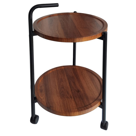 Стол МДФ журнальный 50*50*68 см 2-х ярусный рама металл черный на колесиках грец орех Baizheng