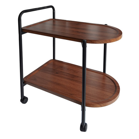 Стол МДФ журнальный 60*40*68 см 2-х ярусный рама металл черный на колесиках грец орех Baizheng