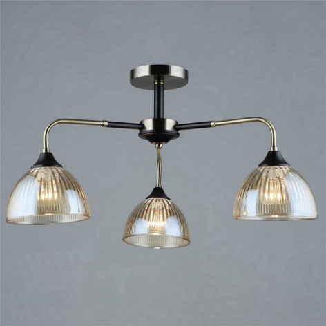 Люстра 3 плафона 60*25 см Е27 60Вт 12м2 плафон стекло черный бронза Baizheng