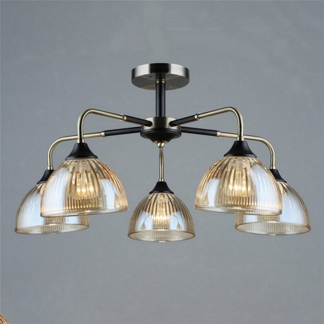 Люстра 5 плафонов 64*30 см Е27 60Вт 20м2 плафон стекло бронза черный Baizheng