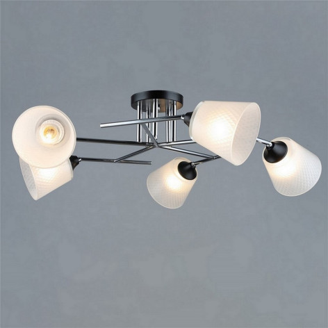 Люстра 5 плафонов 72*21 см Е27 60Вт 20м2 плафон стекло черный серебро Baizheng