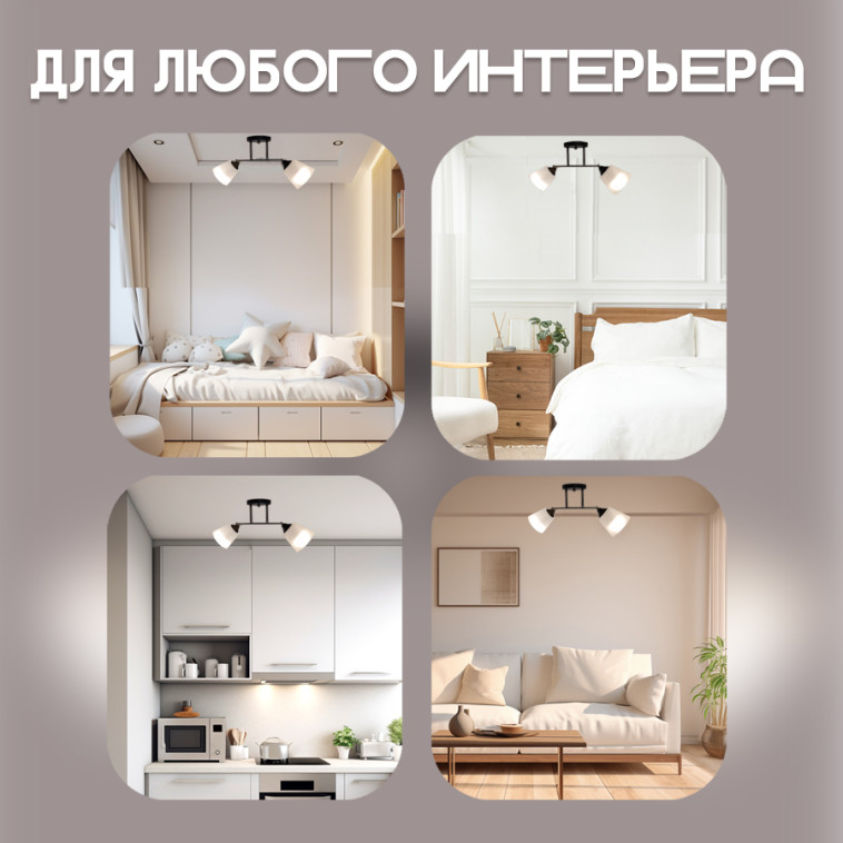 Картинка Люстра Baizheng 2 плафона, 60Вт, 9м2, черная-бронза 50*13*25см