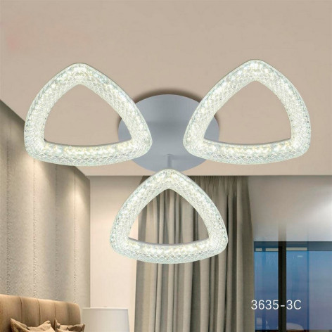 Люстра светодиодная 3 плафона  59*16 см 48Вт 3360LM 12м2 3 цвета белый Baizheng