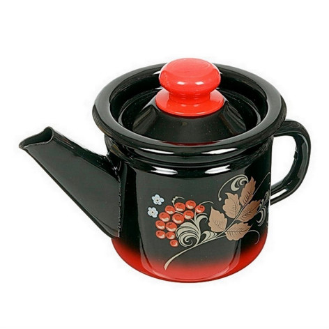 Чайник эмалированный 1 л заварной пласт кнопка красно-черный Рябинушка Стальэмаль