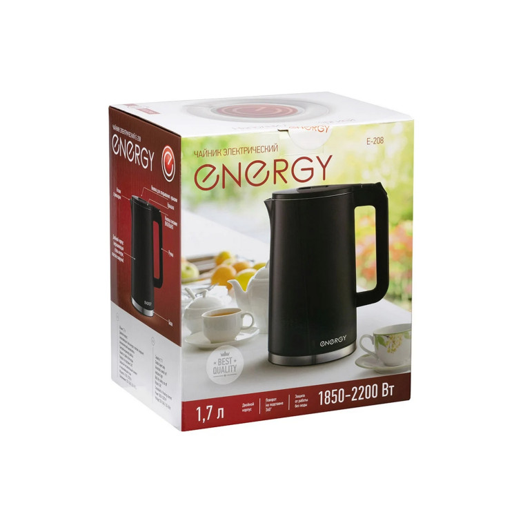 Cнимок Чайник металлический электрический 1,7 л 1,85 кВт черный E-208 Energy