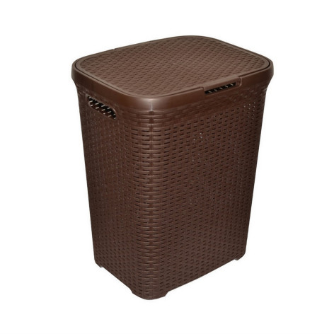 Корзина пластиковая для белья 40 л 370*295*480 мм с крышкой коричневый Ротанг Violet